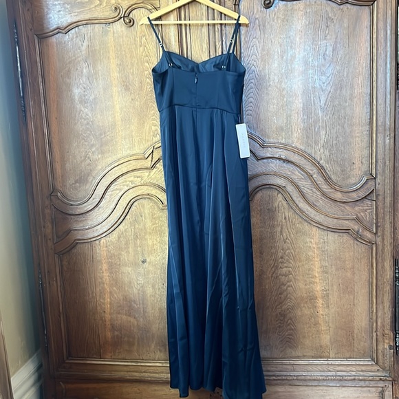 AZAZIE BONA Stretch Dark Navy A-Line V-Neck Pleated Stretch Satin - Picture 15 of 16